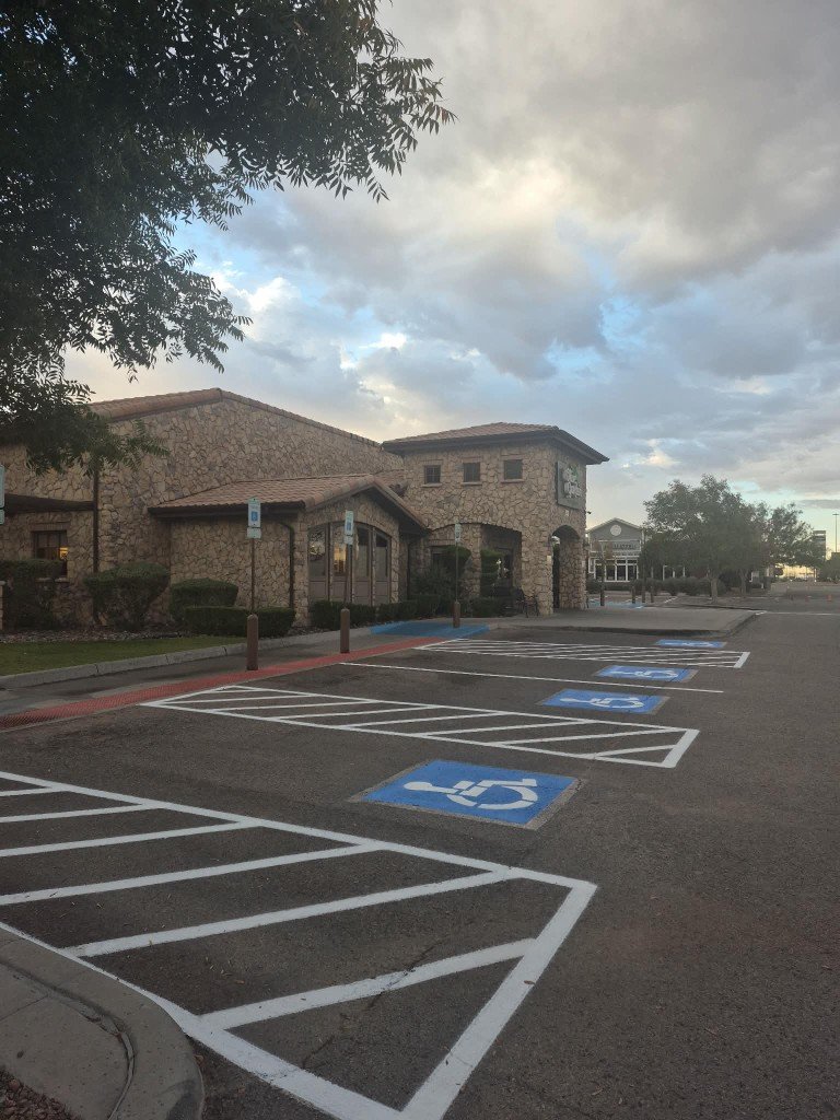 Olive Garden parking lot with ADA handicap spaces